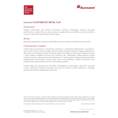 EUROVENT Ława kominiarska na rąbek stojący PLATFORM SET METAL FLAT kompletny zestaw dł. 80 cm